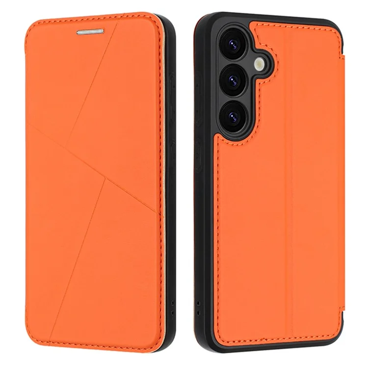 For Samsung Galaxy A55 5G Case Magnetic Closure Card Slot Leather Flip Phone Cover - Orange