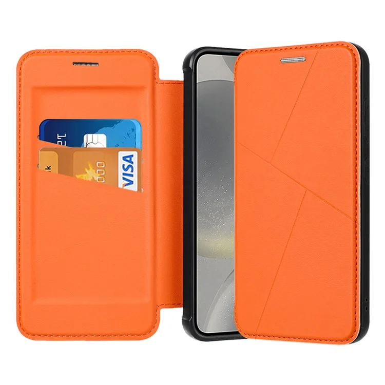 For Samsung Galaxy A55 5G Case Magnetic Closure Card Slot Leather Flip Phone Cover - Orange