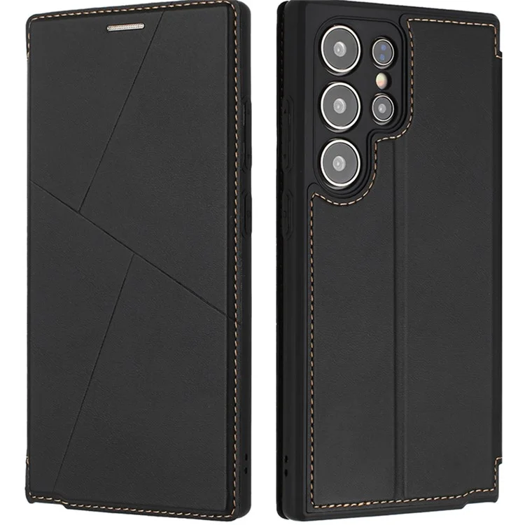 Étui de protection pour Samsung Galaxy S23 Ultra avec fermeture magnétique, emplacement pour carte et revêtement en cuir - Noir