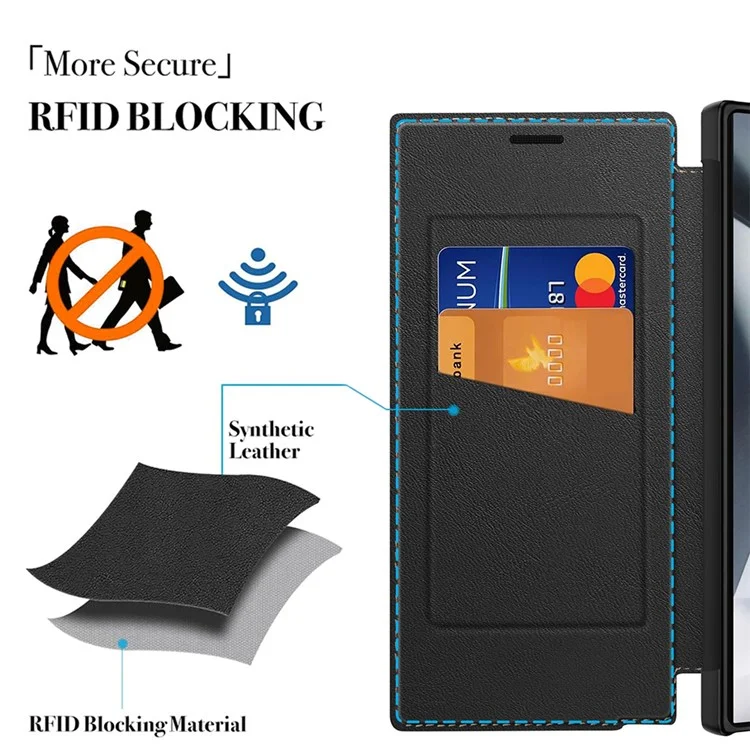 Étui de protection pour Samsung Galaxy S23 Ultra avec fermeture magnétique, emplacement pour carte et revêtement en cuir - Noir
