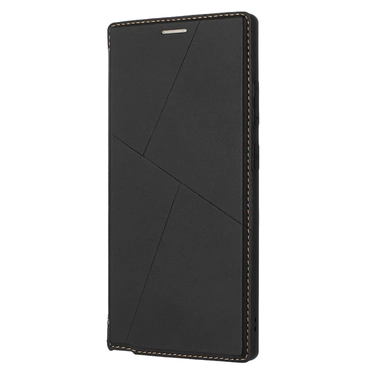Étui de protection pour Samsung Galaxy S23 Ultra avec fermeture magnétique, emplacement pour carte et revêtement en cuir - Noir