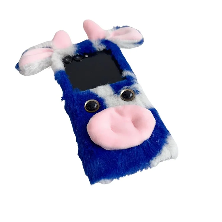 For Motorola Razr 50 5G / Razr 2024 5G Case Fluffy Cute Cow Winter Plush Inner TPU Phone Cover - Black