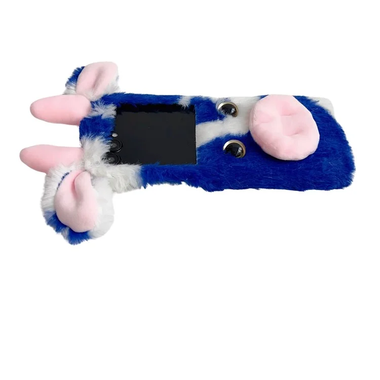 For Motorola Razr 50 5G / Razr 2024 5G Case Fluffy Cute Cow Winter Plush Inner TPU Phone Cover - Black