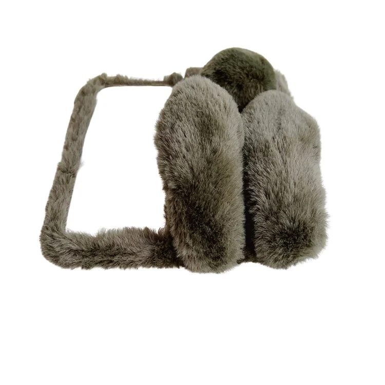 Étui Google Pixel 9 Pro Fold 5G Oreilles de Lapin Hiver Peluche Coque Rigide de Téléphone - Marron Foncé