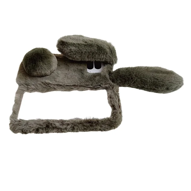 Étui Google Pixel 9 Pro Fold 5G Oreilles de Lapin Hiver Peluche Coque Rigide de Téléphone - Marron Foncé