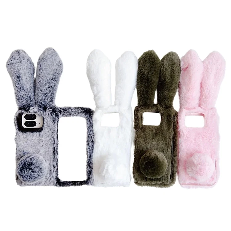 Étui Google Pixel 9 Pro Fold 5G Oreilles de Lapin Hiver Peluche Coque Rigide de Téléphone - Marron Foncé