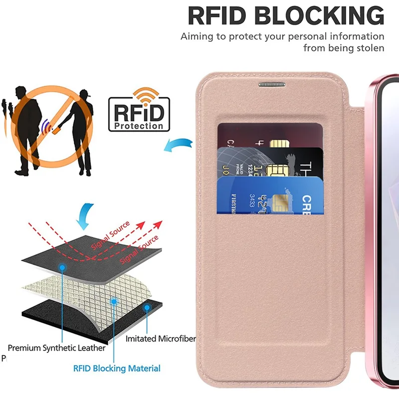 For Samsung Galaxy A36 5G Magnetic Case RFID Blocking Leather Phone Cover - Pink