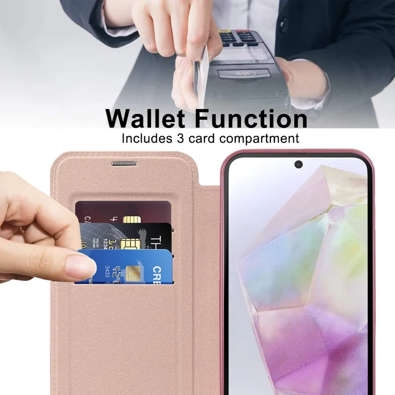For Samsung Galaxy A36 5G Magnetic Case RFID Blocking Leather Phone Cover - Pink