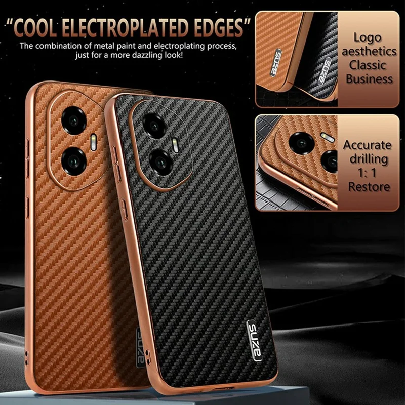 Capa de telefone AZNS For Honor 300 com textura de fibra de carbono, revestimento eletrolítico e material PU + TPU - Preto