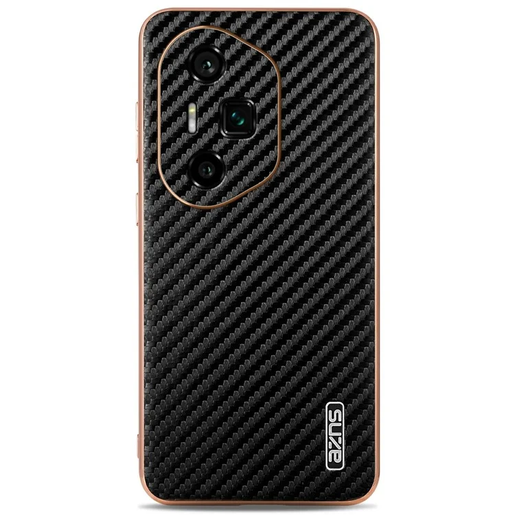 AZNS For Honor 300 Ultra Case Elektroplattierung Kohlefaser-Textur PU + TPU Handyhülle - Schwarz