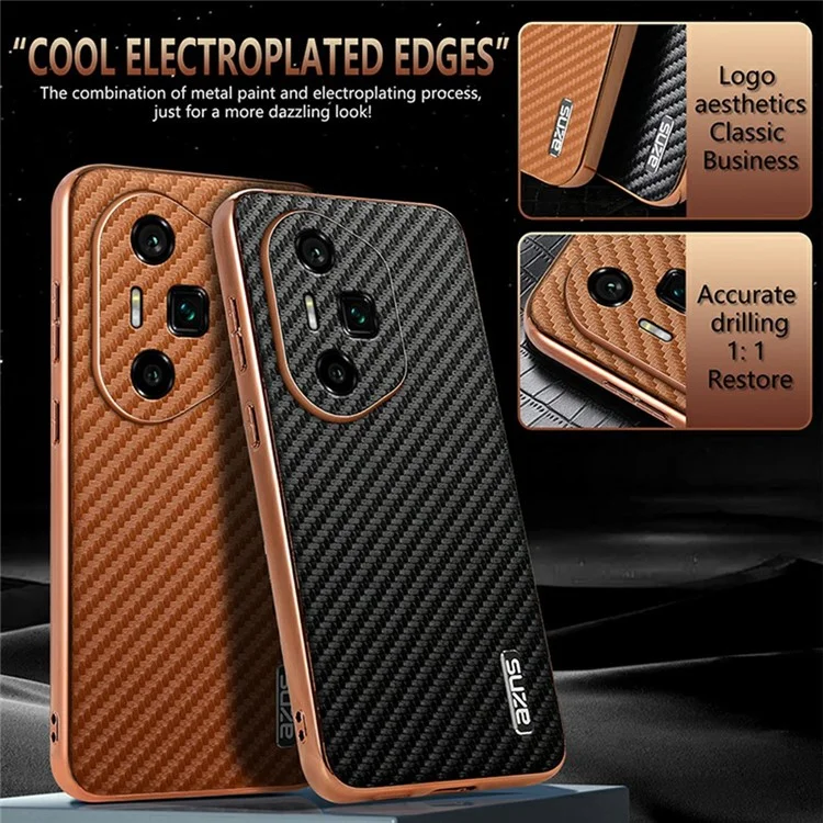 AZNS For Honor 300 Ultra Case Elektroplattierung Kohlefaser-Textur PU + TPU Handyhülle - Schwarz