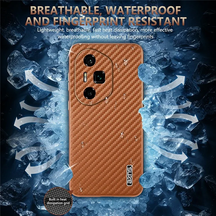AZNS For Honor 300 Ultra Case Elektroplattierung Kohlefaser-Textur PU + TPU Handyhülle - Schwarz