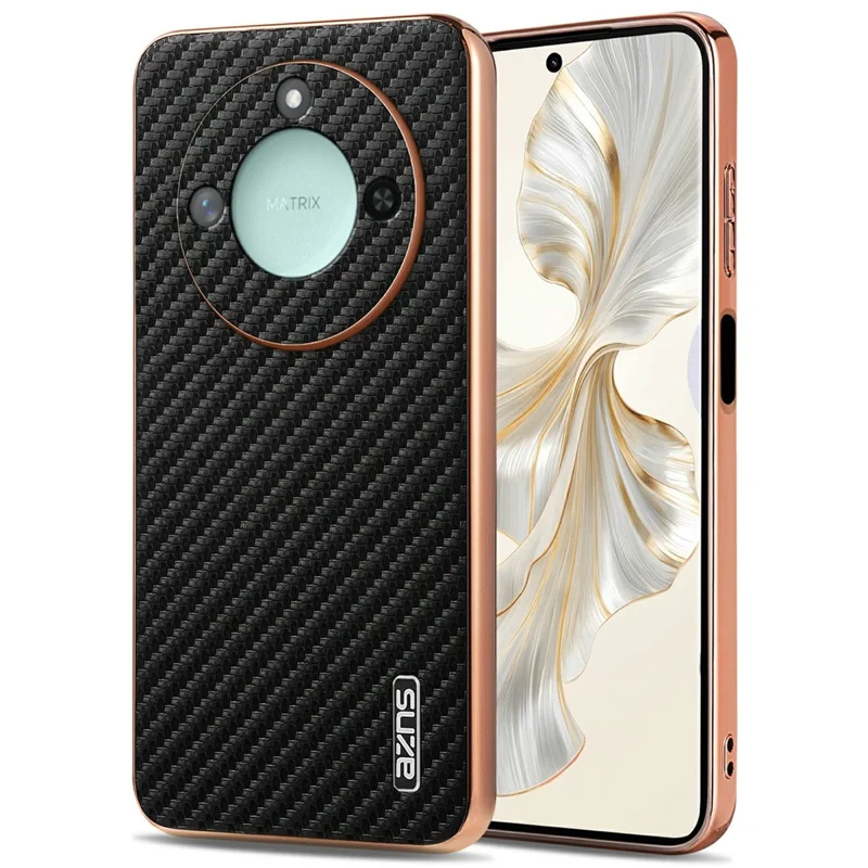 Capa AZNS For Honor X60 5G Textura de fibra de carbono com eletrodeposição PU + TPU - Preta