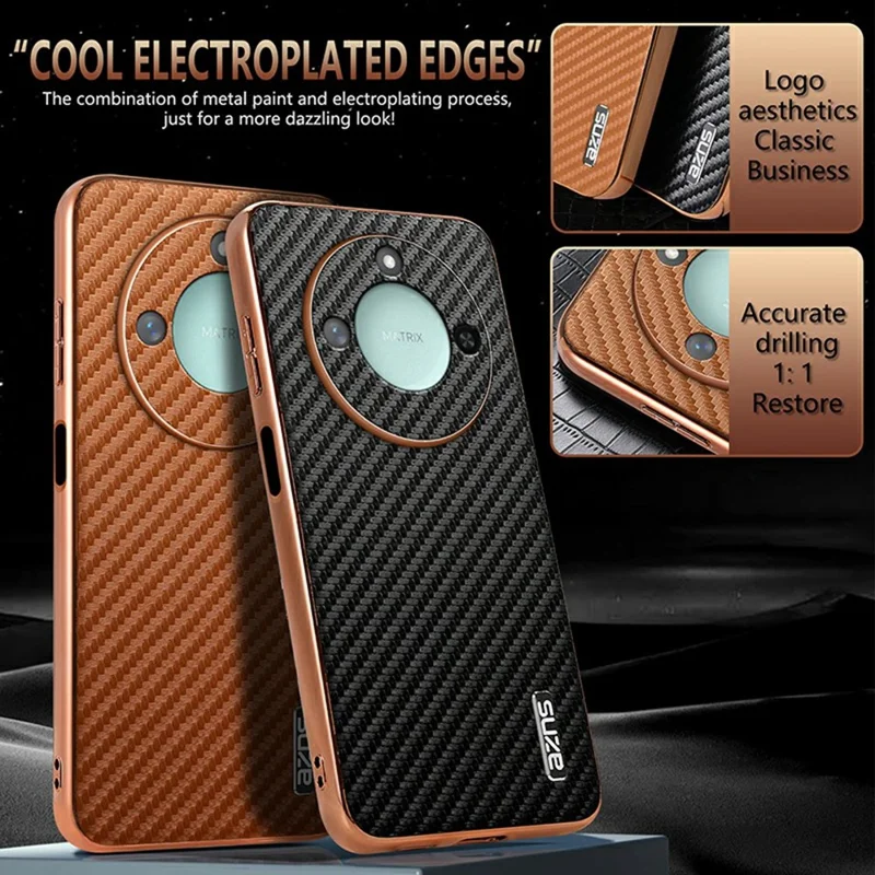 Capa AZNS For Honor X60 5G Textura de fibra de carbono com eletrodeposição PU + TPU - Preta