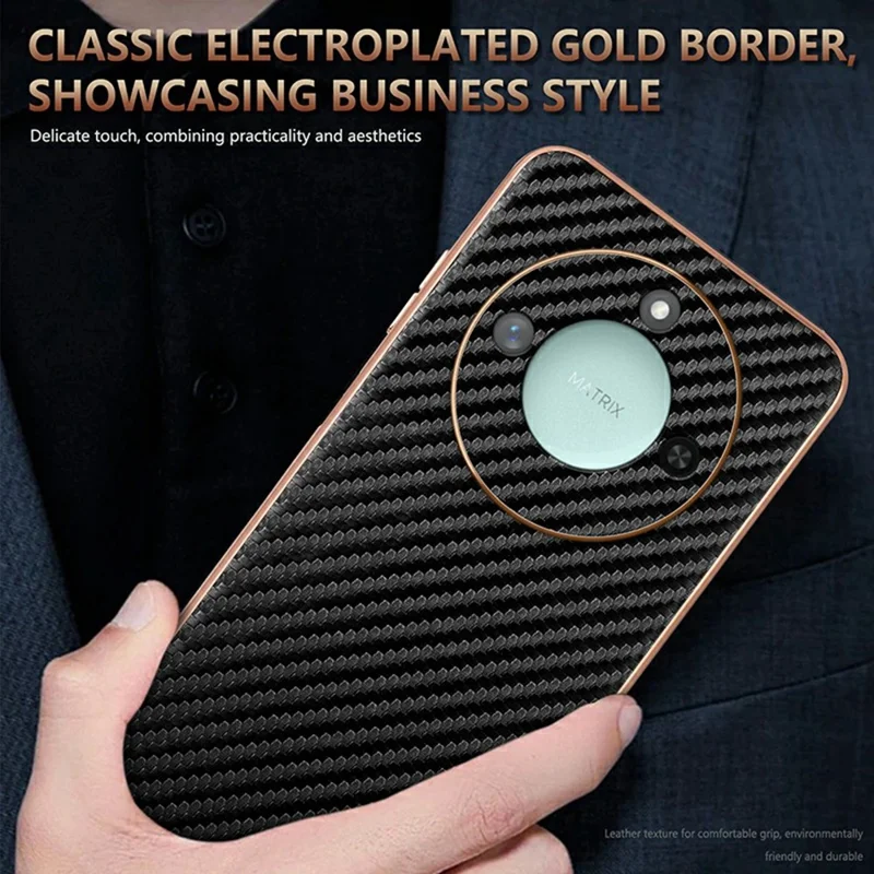 Capa AZNS For Honor X60 5G Textura de fibra de carbono com eletrodeposição PU + TPU - Preta
