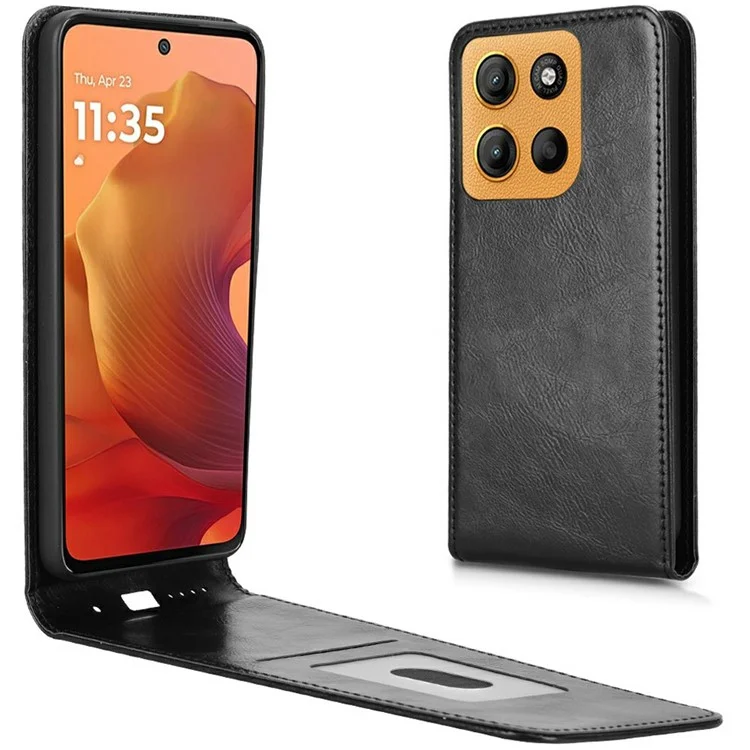 Для Motorola Moto G15 Power 4G / G15 4G Чехол с отделением для карт Магнитный вертикальный откидной кожаный чехол для телефона - Черный
