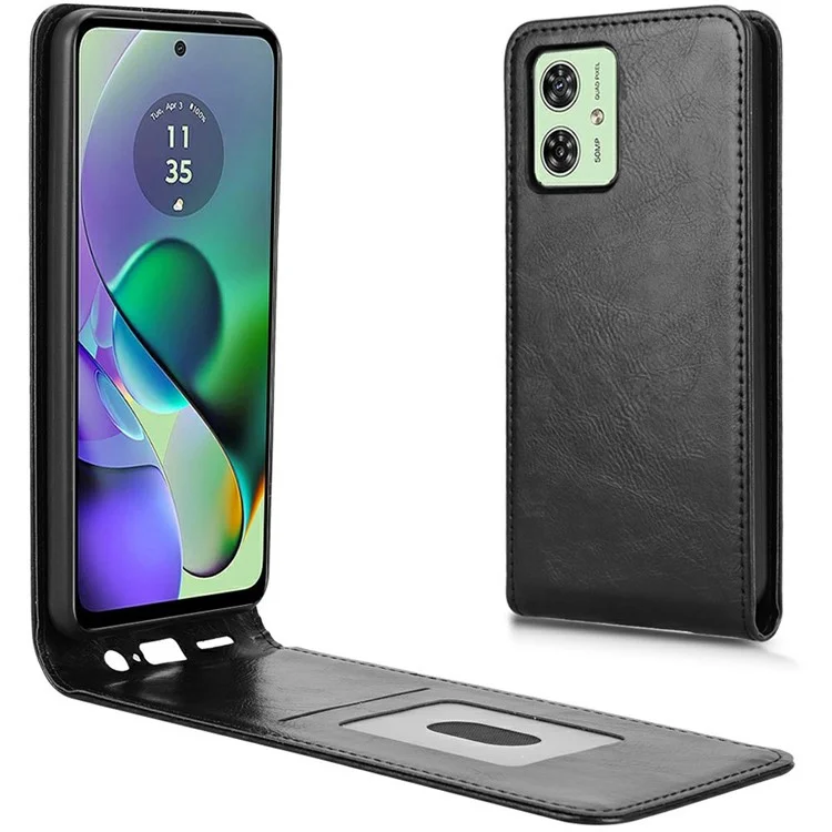 Lederhülle für Motorola Moto G54 5G / G54 Power 5G / G64 5G / G64y 5G Magnetische vertikale Klapphülle mit Kartenfach - Schwarz