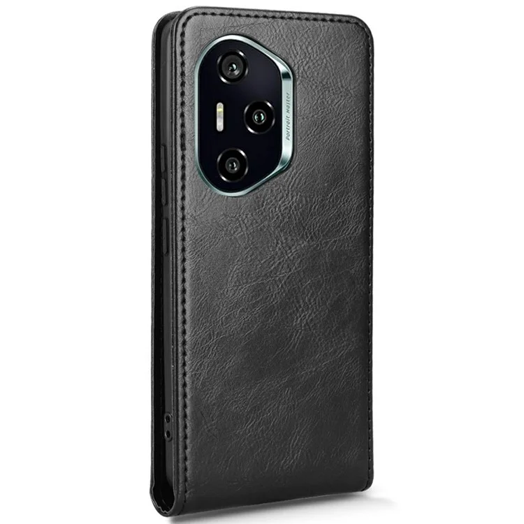 For Honor 300 Pro Hülle mit Kartenfach, magnetischem vertikalem Klappledertelefon-Cover - Schwarz