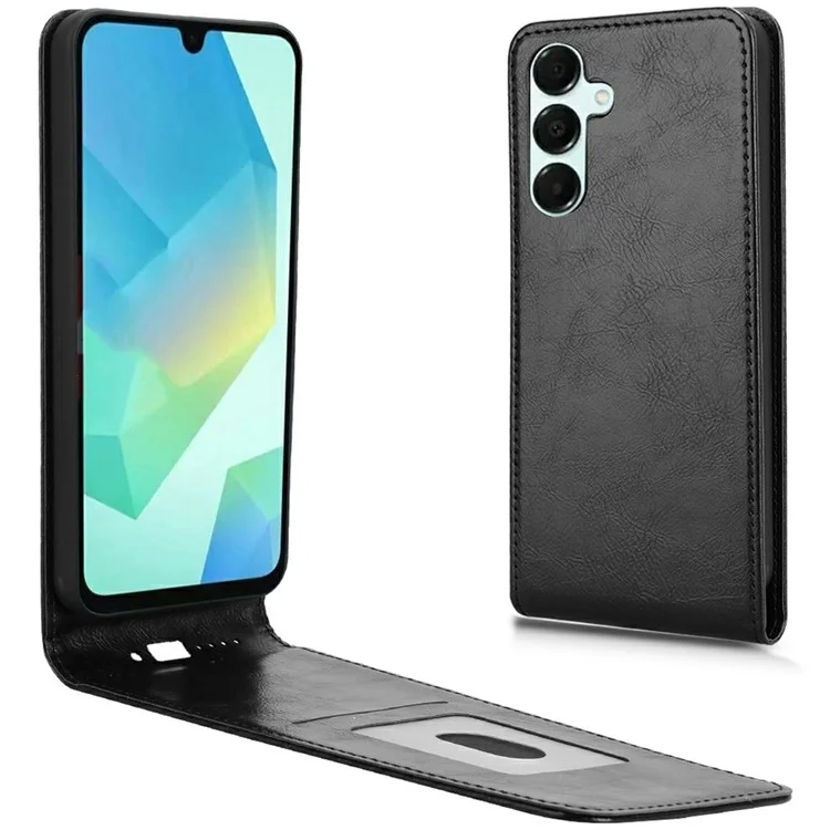 Funda para Samsung Galaxy A25 5G (Global) (161,0 x 76,5 x 8,3 mm) con ranura para tarjeta, tapa magnética vertical de cuero - Negro