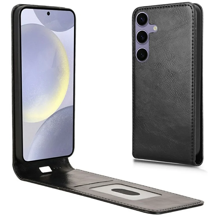 Чехол для Samsung Galaxy S24+ с отделением для карт, магнитный вертикальный флип, кожаный - черный