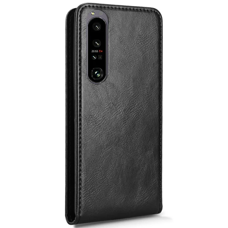 Für Sony Xperia 1 IV 5G Hülle mit Kartenfach, magnetischer vertikaler Klapphülle aus Leder - Schwarz