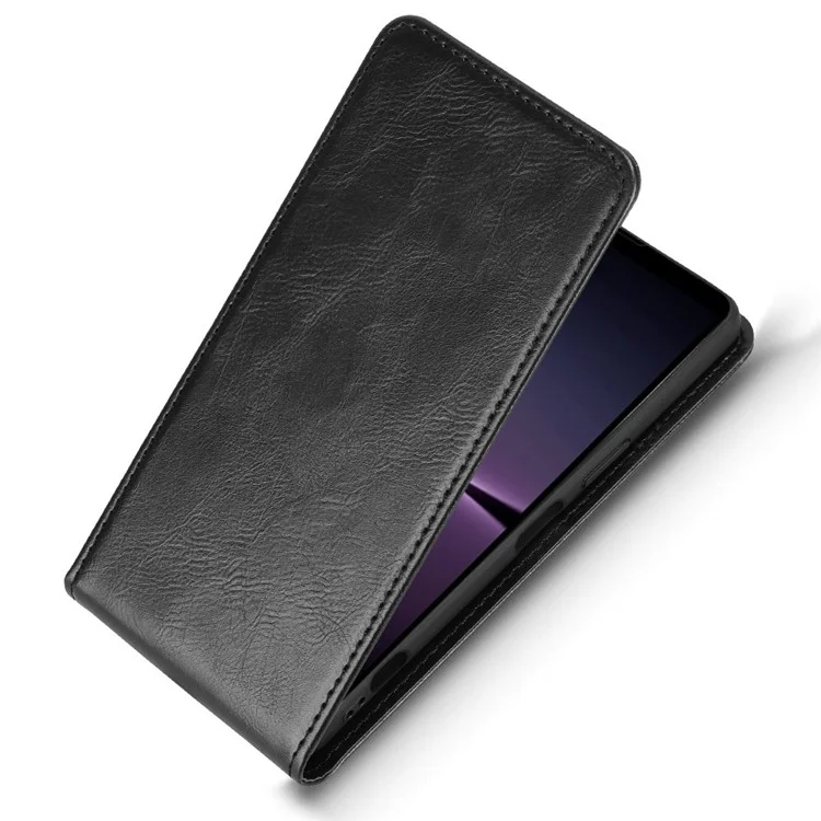 Für Sony Xperia 1 IV 5G Hülle mit Kartenfach, magnetischer vertikaler Klapphülle aus Leder - Schwarz