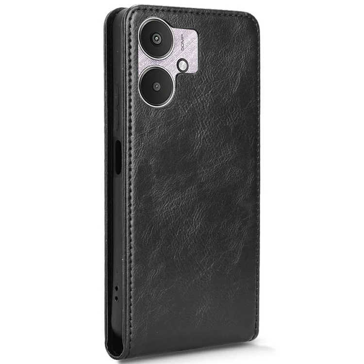 Funda de cuero para Xiaomi Redmi 13C 5G / 4G / 13R 5G / Poco C65 4G / Poco M6 5G Tapa de teléfono vertical magnética con ranura para tarjeta - Negro