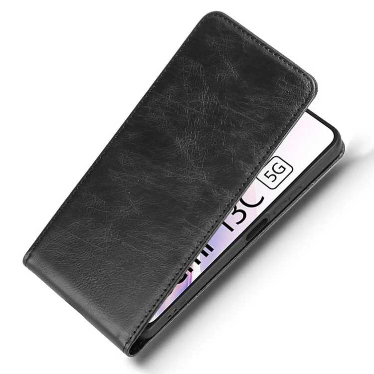 Funda de cuero para Xiaomi Redmi 13C 5G / 4G / 13R 5G / Poco C65 4G / Poco M6 5G Tapa de teléfono vertical magnética con ranura para tarjeta - Negro