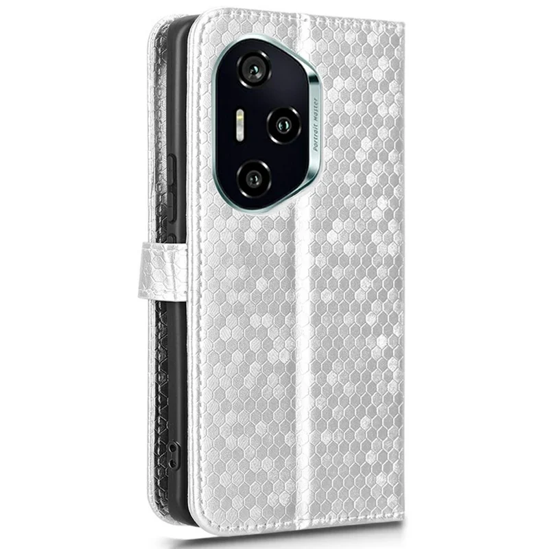 For Honor 300 Pro Wallet Case Dot Pattern Imprint PU Leather Phone Cover - Silver
