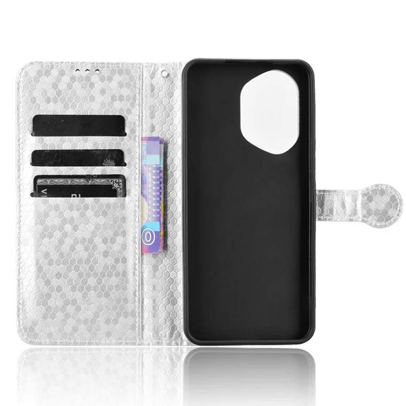 For Honor 300 Wallet Case Dot Pattern Imprint PU Leather Phone Cover - Silver