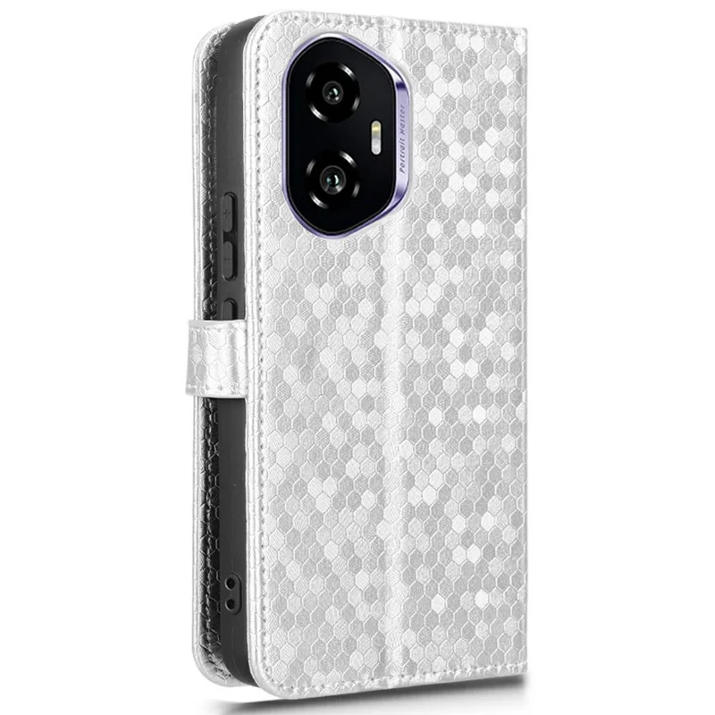 For Honor 300 Wallet Case Dot Pattern Imprint PU Leather Phone Cover - Silver