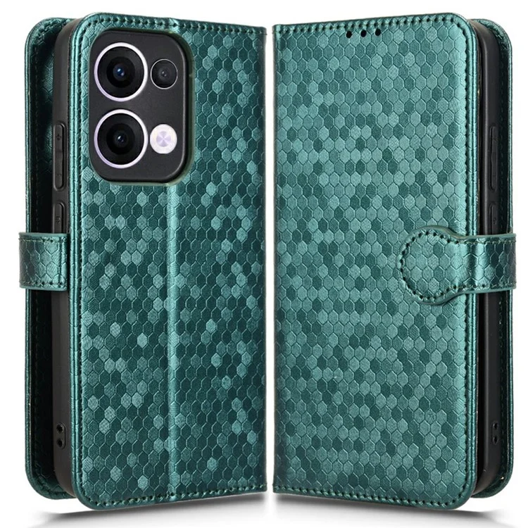 Für Oppo Reno13 5G (Global) Wallet Case Gepunktetes Muster Prägung PU-Leder Handyhülle - Grün