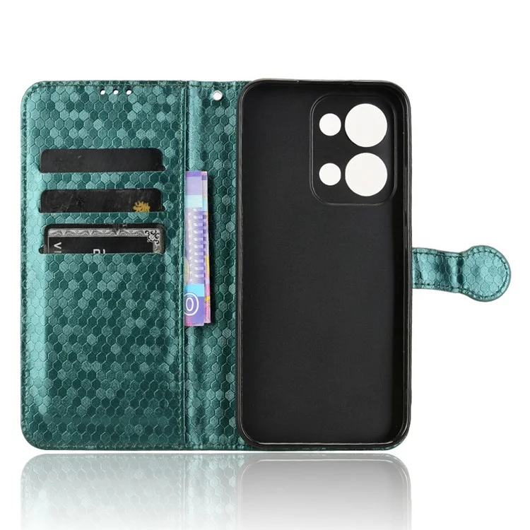 Für Oppo Reno13 5G (Global) Wallet Case Gepunktetes Muster Prägung PU-Leder Handyhülle - Grün