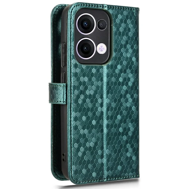 Für Oppo Reno13 5G (Global) Wallet Case Gepunktetes Muster Prägung PU-Leder Handyhülle - Grün