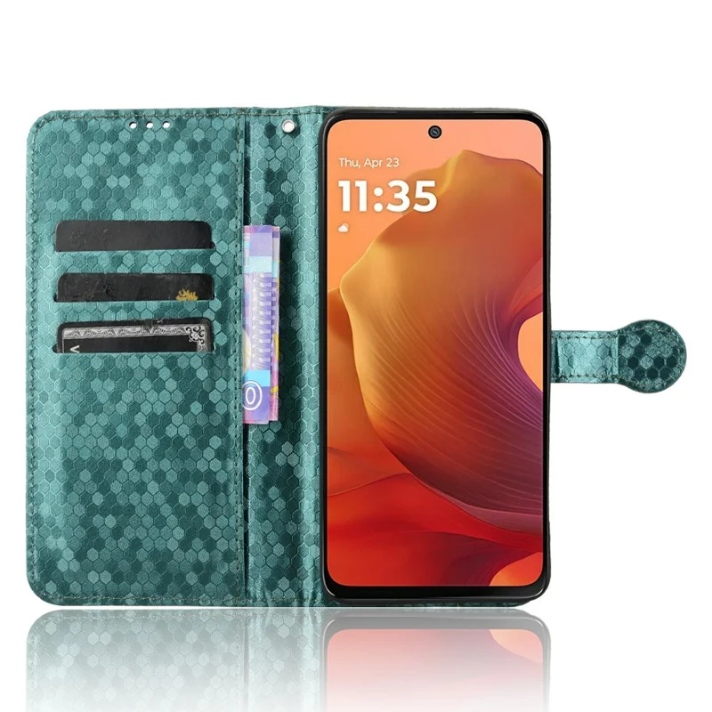 Для Motorola Moto G15 4G / G15 Power 4G бумажник чехол точечный узор тиснение кожаный чехол для телефона - зеленый