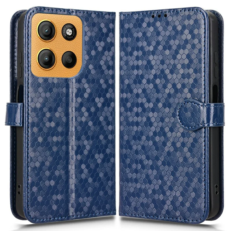 For Motorola Moto G17 Power 4G / G17 4G / G15 4G / G15 Power 4G Wallet Case Dot Pattern Imprint PU Leather Phone Cover - Dark Blue