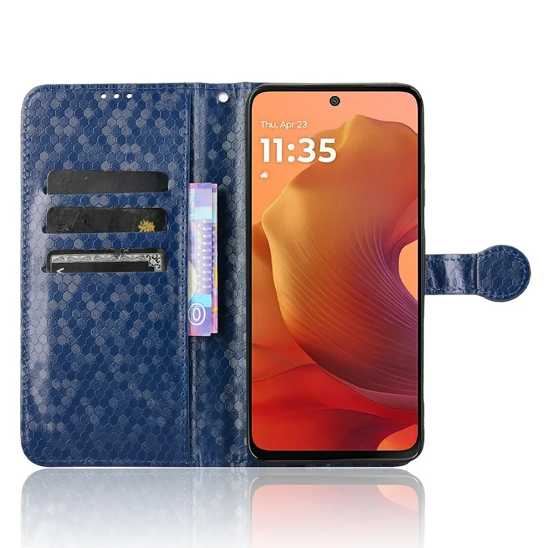 For Motorola Moto G17 Power 4G / G17 4G / G15 4G / G15 Power 4G Wallet Case Dot Pattern Imprint PU Leather Phone Cover - Dark Blue
