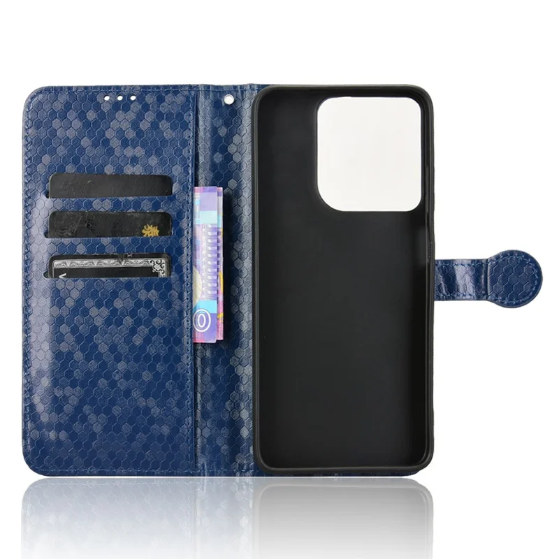 For Motorola Moto G17 Power 4G / G17 4G / G15 4G / G15 Power 4G Wallet Case Dot Pattern Imprint PU Leather Phone Cover - Dark Blue