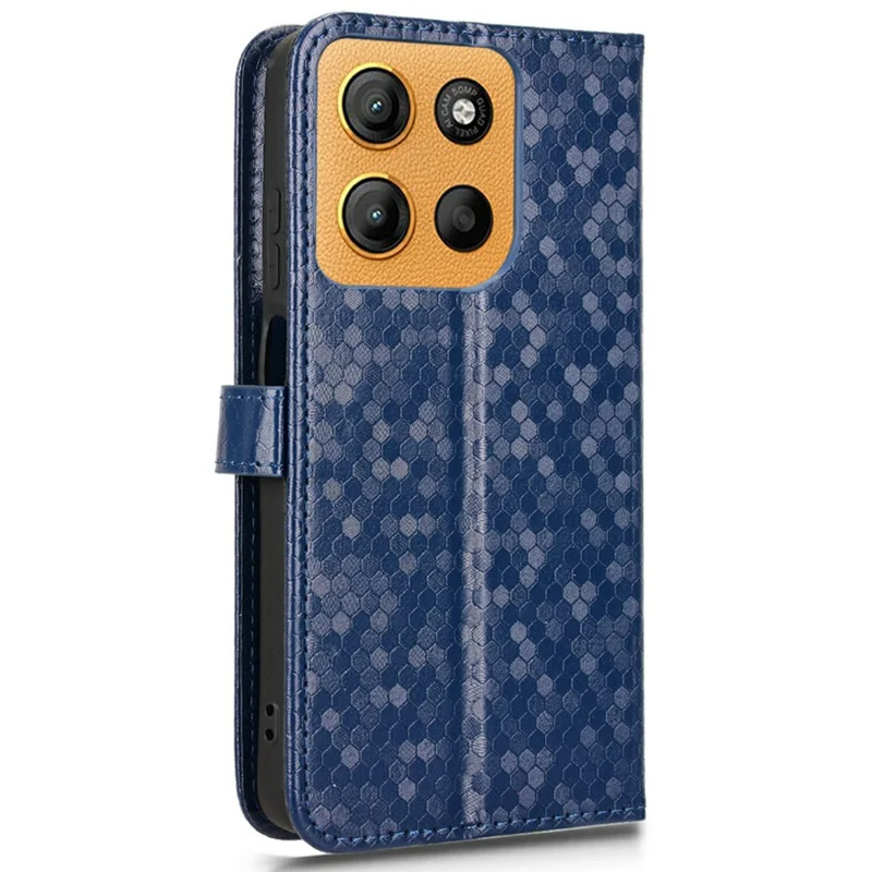 For Motorola Moto G17 Power 4G / G17 4G / G15 4G / G15 Power 4G Wallet Case Dot Pattern Imprint PU Leather Phone Cover - Dark Blue