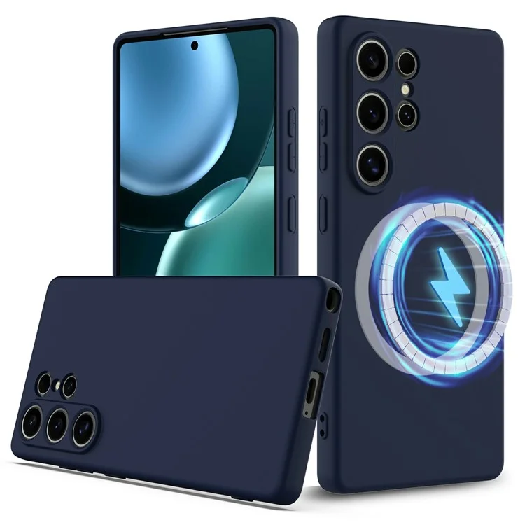 Capa para Samsung Galaxy S25 Ultra compatível com MagSafe, capa de silicone líquido para celular com cordão - Azul escuro