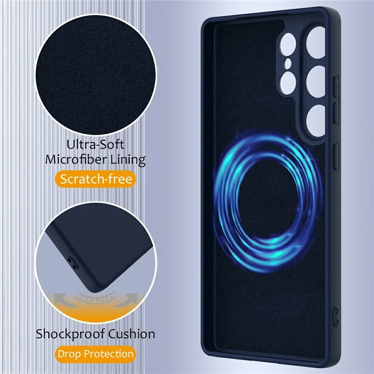 Capa para Samsung Galaxy S25 Ultra compatível com MagSafe, capa de silicone líquido para celular com cordão - Azul escuro