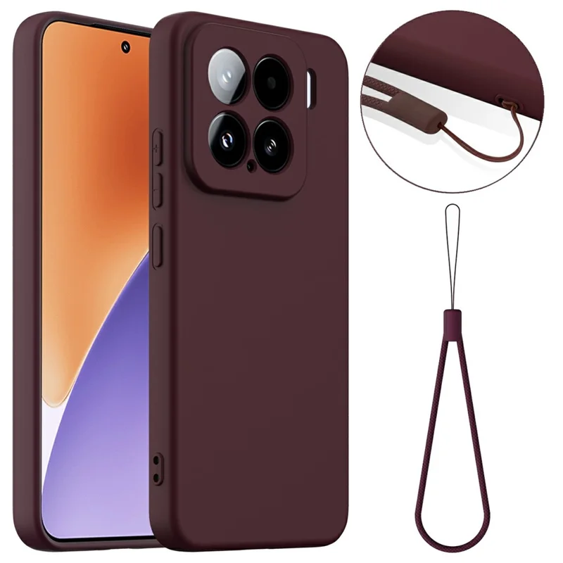 For Xiaomi 15 Magnetic Case Liquid Silicone Phone Cover with Lanyard - Wine Red