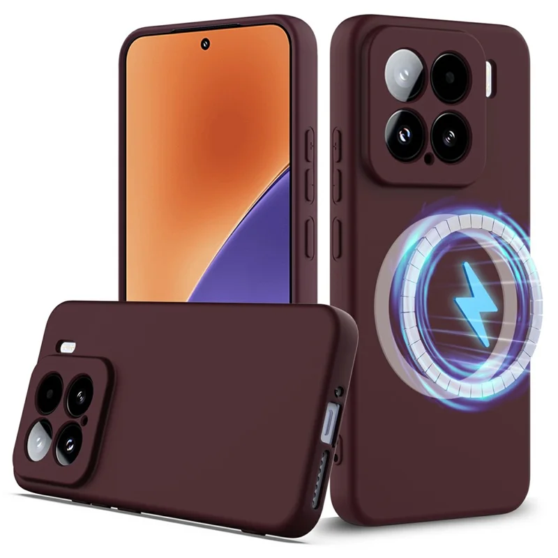 For Xiaomi 15 Magnetic Case Liquid Silicone Phone Cover with Lanyard - Wine Red