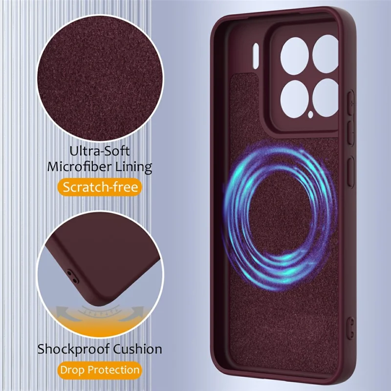 For Xiaomi 15 Magnetic Case Liquid Silicone Phone Cover with Lanyard - Wine Red