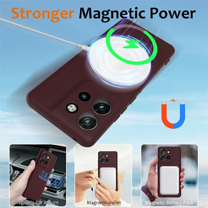 Liquid Silicone Case For Motorola Edge 50 Neo 5G  /  Moto S50 5G  /  ThinkPhone 25 5G Compatible with MagSafe Phone Cover with Lanyard - Wine Red