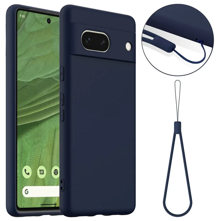 Coque pour Google Pixel 7a compatible avec MagSafe, en silicone liquide avec cordon - Bleu foncé