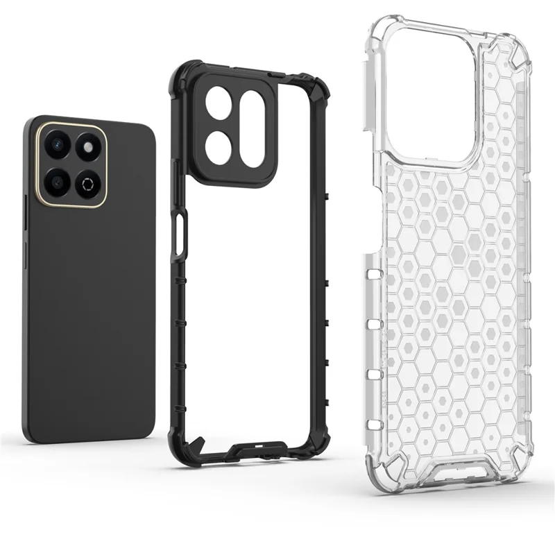 For Honor Play 60 Plus 5G Case PC + TPU Phone Cover Honeycomb Shape - Black