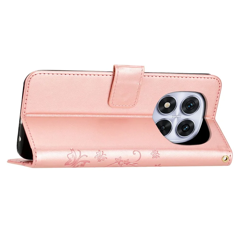 Capa para Xiaomi Redmi Note 14 Pro+ 5G de couro sintético com alça - Dourado Rosa