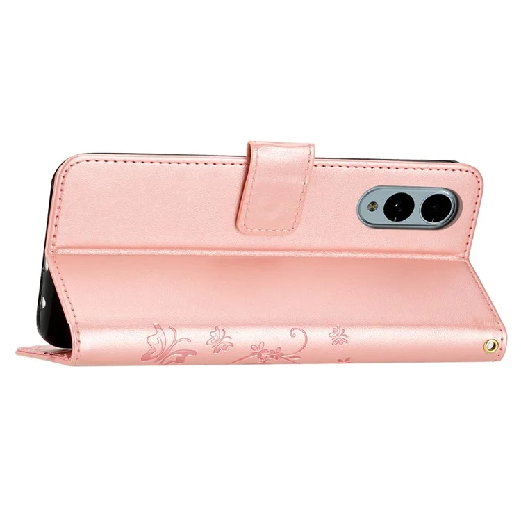 Für Fujitsu Arrows We2 F-52E Hülle Kunstleder Handytasche mit Schlaufe - Roségold
