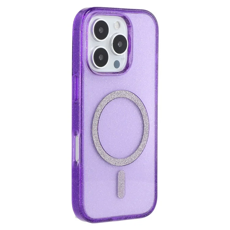 Coque pour iPhone 16 Pro Max compatible avec MagSafe 2.0mm PC + Housse de téléphone pailletée en TPU - Violet